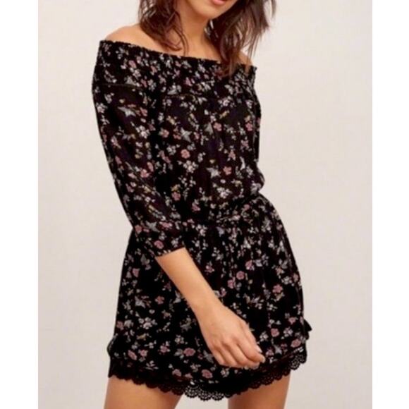 Abercrombie & Fitch Black Floral Shorts Romper Women Small Off Shoulder Moody - Picture 1 of 8